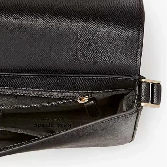 S Kate Spade Staci Black Saffiano Leather Flap Shoulder Bag Purse KF371 NWT